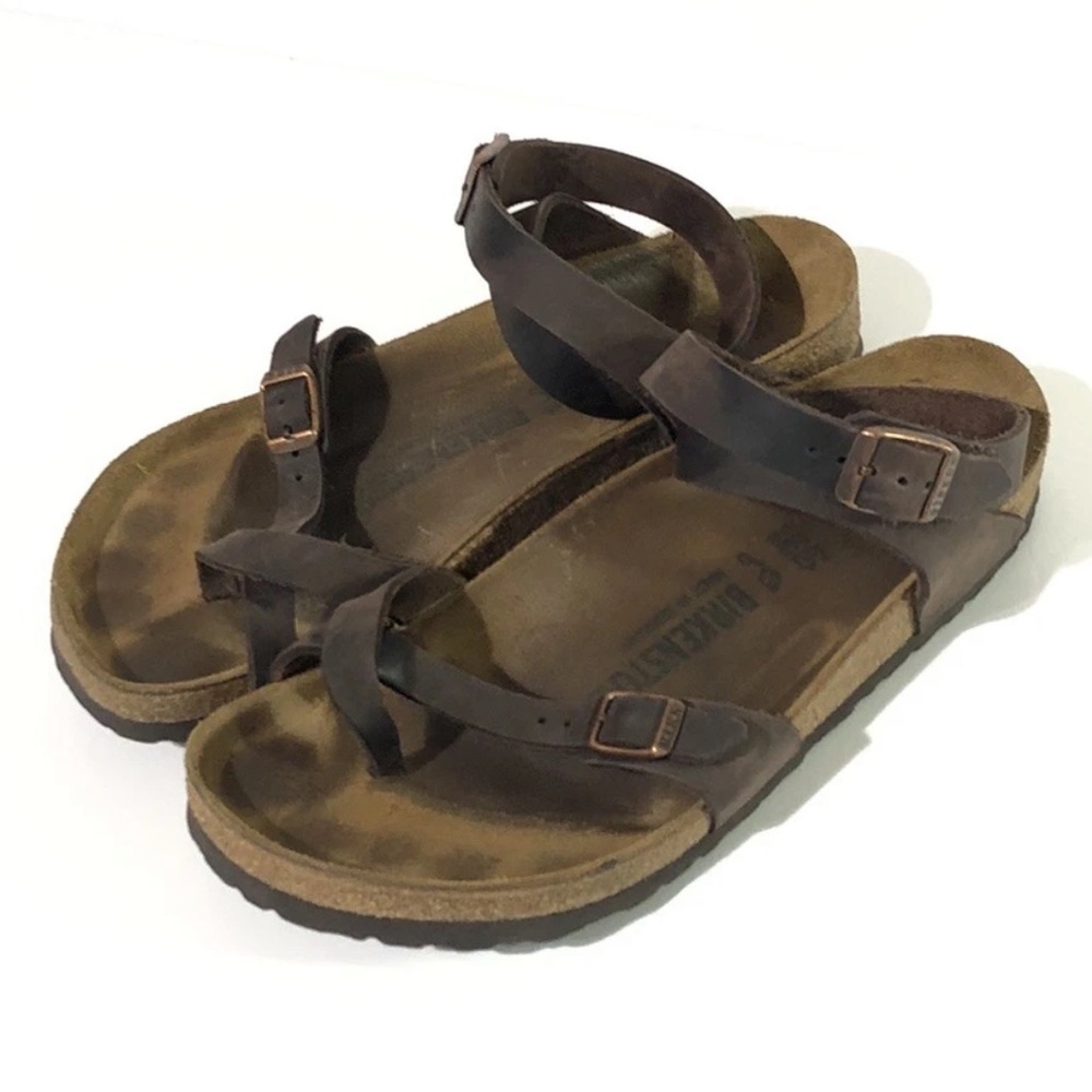 Birkenstock Women’s Brown Oiled Leather Ankle Strap Buckle Sandals - Picture 4 of 9